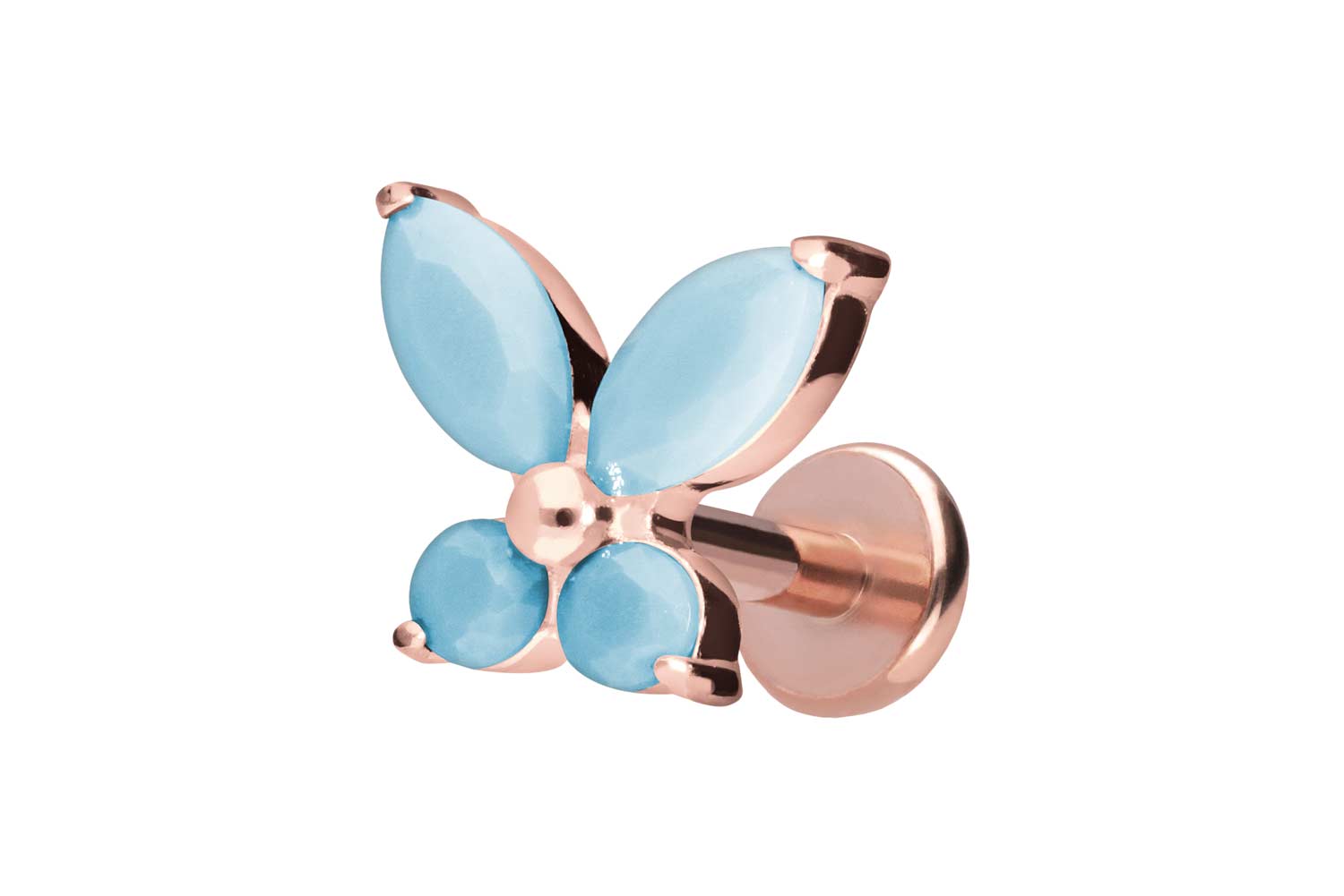 Titan Labret Piercing mit Push Fit SCHMETTERLING + SYNTHETISCHE TÜRKISE